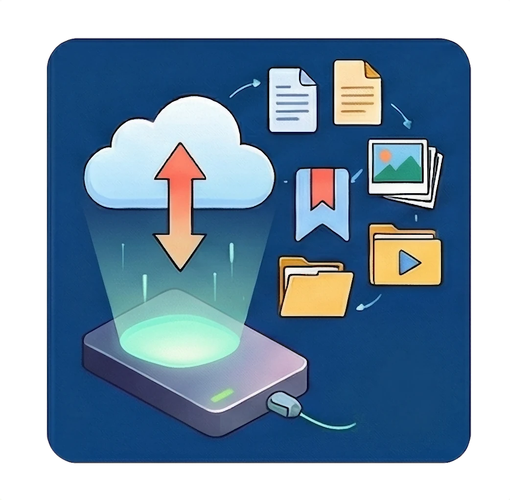Иллюстрация резервного копирования данных на внешний диск и в облако