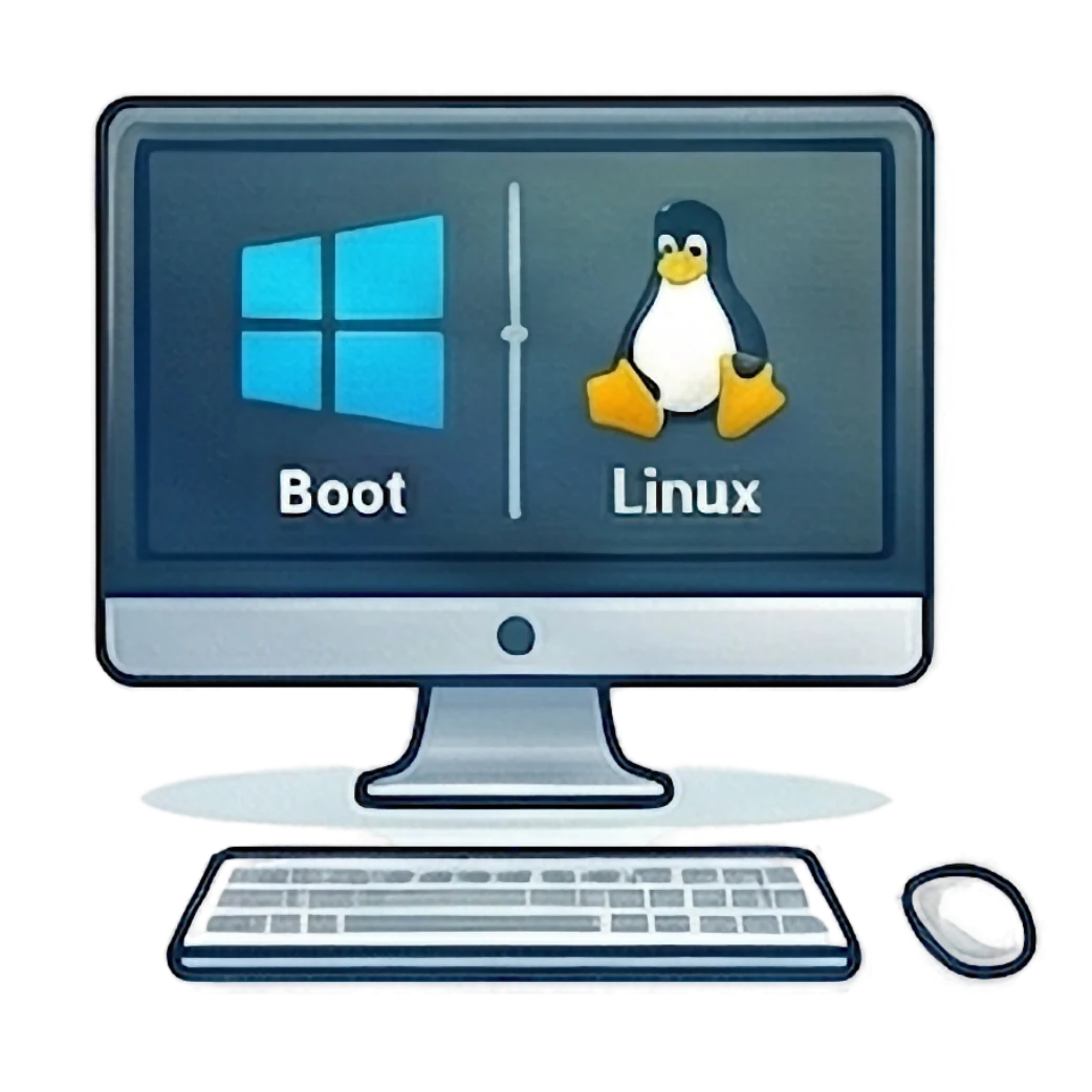 Иллюстрация компьютера с двойной загрузкой Windows и Linux